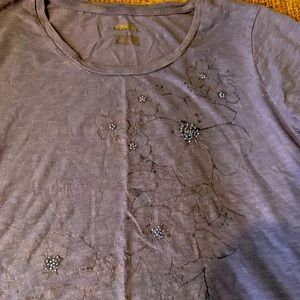 Smoky blue top with beaded flower centers